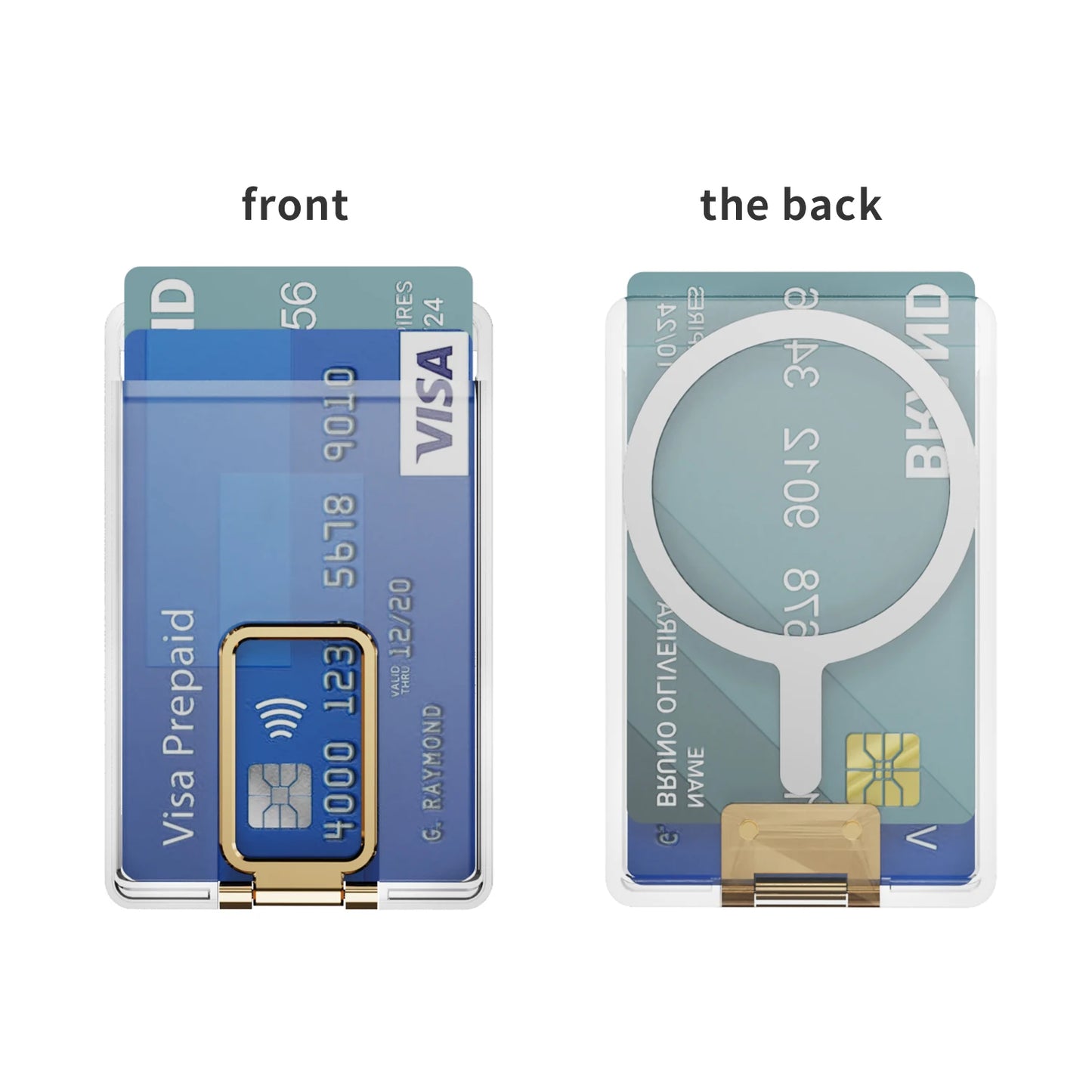 Strong Transparent Magnetic Magsafe Card Wallet Metal Stand Holder Clear Case Iphone Phone Back Bag