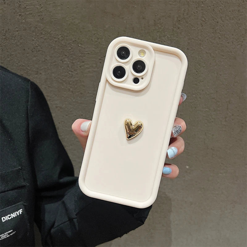 3d Gold Heart Silicone Soft Phone Case Iphone 15 14 13 12 11 16 17 Pro Max Xs Xr 7 8 Plus Se