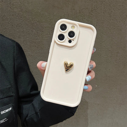 3d Gold Heart Silicone Soft Phone Case Iphone 15 14 13 12 11 16 17 Pro Max Xs Xr 7 8 Plus Se