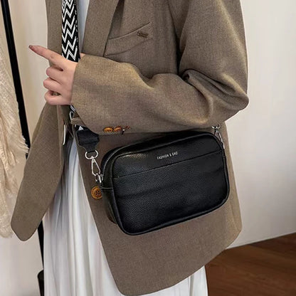 Canvas Crossbody Bag with Wide Patterned Strap – Unisex Camera Purse