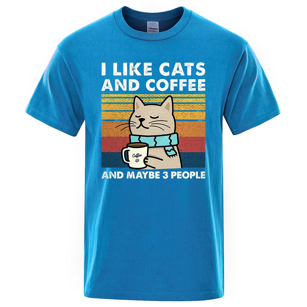 I Like Cats And Coffee Graphic T Shirt Casual Cotton Tee