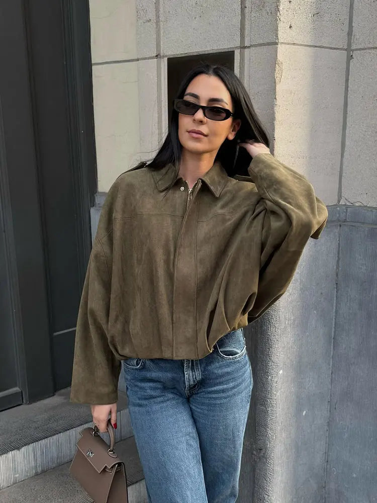 Women's Oversized Suede Texture Batwing Coat