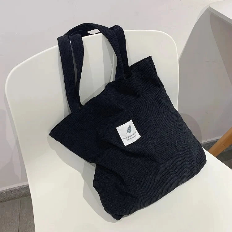 Corduroy Tote Bag for Women – Soft Reusable Shoulder Shopper Bag