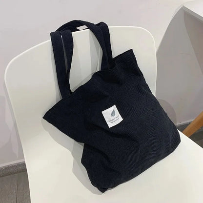 Corduroy Tote Bag for Women – Soft Reusable Shoulder Shopper Bag