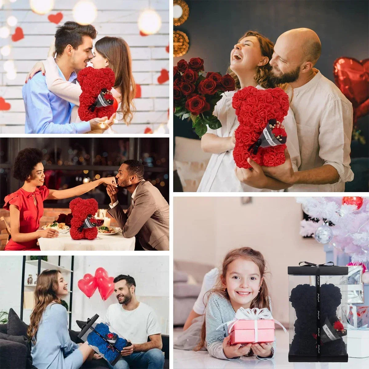 Rose Teddy Bear with LED Lights Artificial Flower Gift