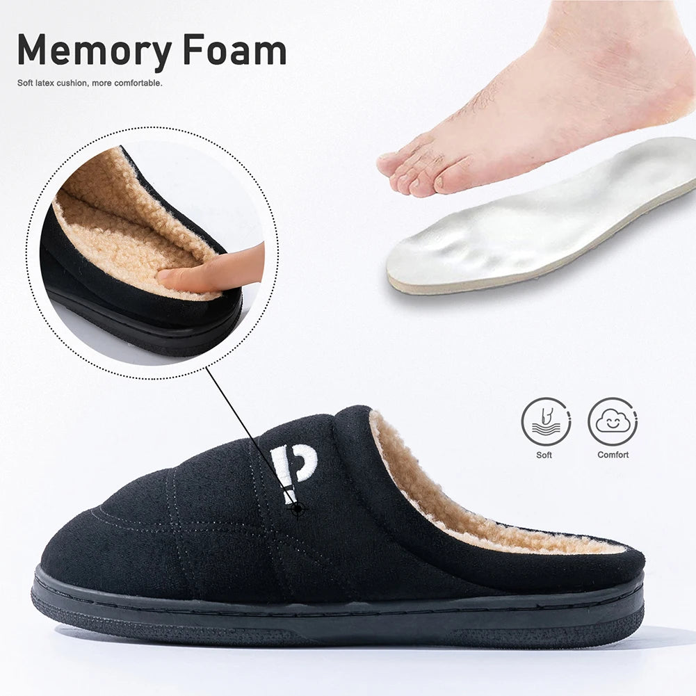 Men's Memory Foam Suede Platform Slippers – Non-Slip Warm House Shoes