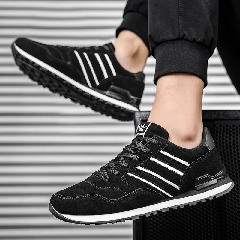 Men's Leather Casual Sneakers – Lightweight Lace-Up Retro Shoes