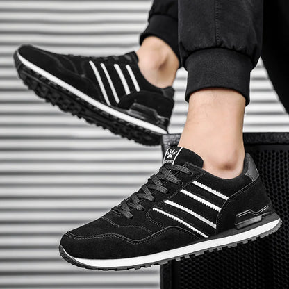 Men's Leather Casual Sneakers – Lightweight Lace-Up Retro Shoes