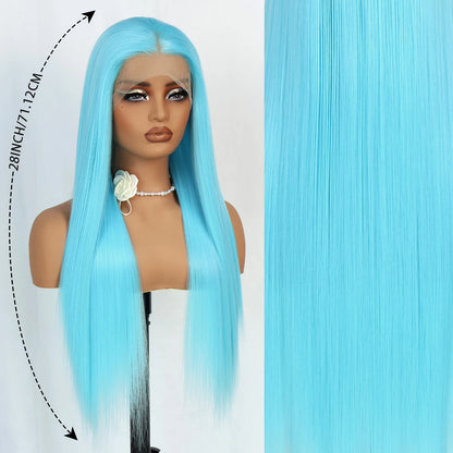 Blue Lace Front Synthetic Wig – Long Straight, 28 Inch, 180% Density