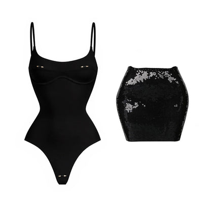 Women's 2-Piece Bodysuit & Sequin Skirt Set