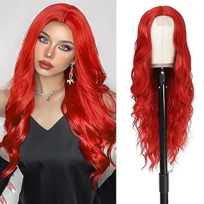 Long Wavy Synthetic Lace Wig – 26 Inch Middle Part, Heat Resistant