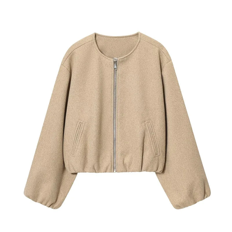 Women's Cropped Bomber Jacket – Soft Zip-Up Casual Outerwear