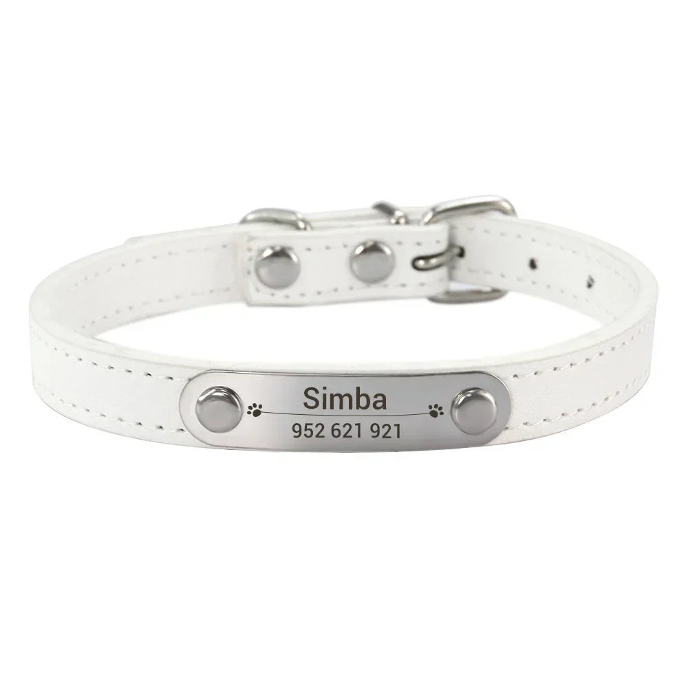 Personalized Dog Collar with Engraved ID Nameplate – PU Leather