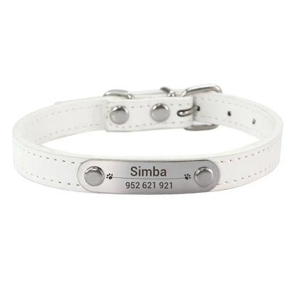 Personalized Dog Collar with Engraved ID Nameplate – PU Leather