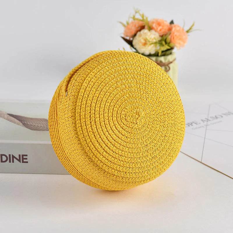 Round Straw Crossbody Bag – Handwoven Rattan Beach Bag for Women