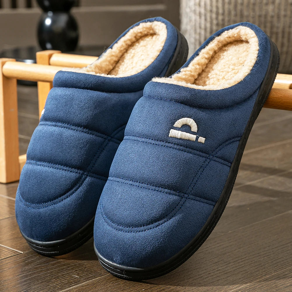 Men's Memory Foam Suede Platform Slippers – Non-Slip Warm House Shoes