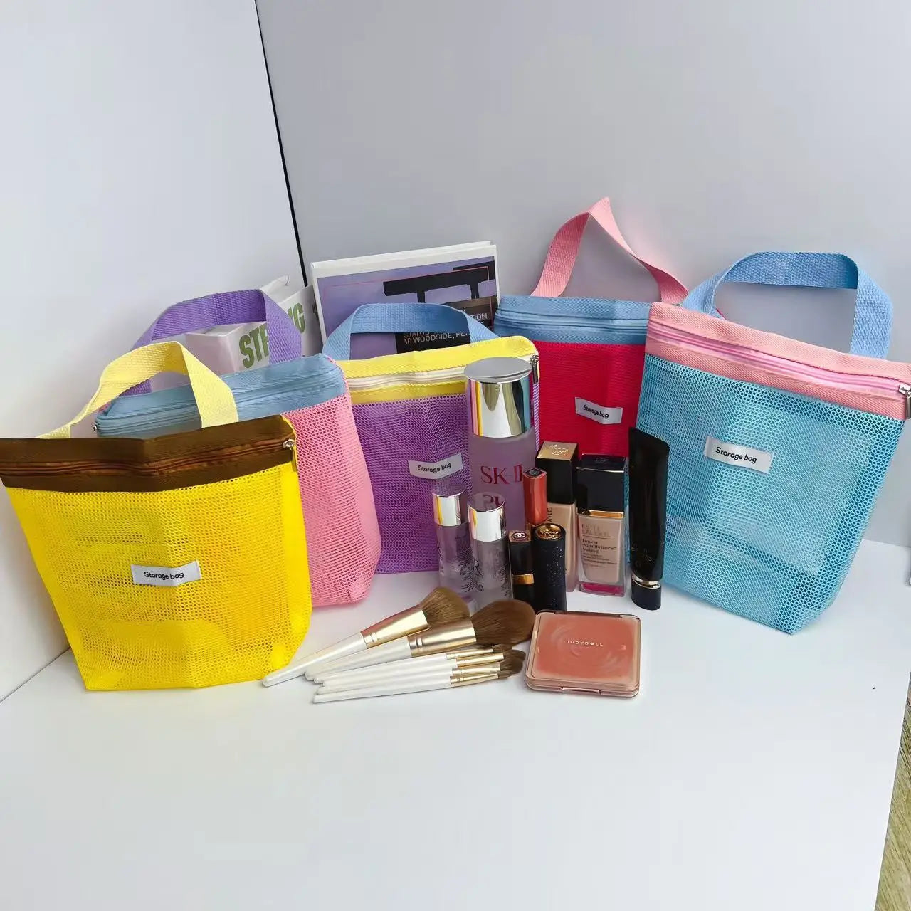 Mesh Tote Bag – Small Colorful Foldable Cosmetic Handbag