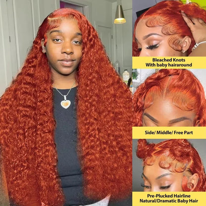 Ginger Orange Curly Lace Front Wig Human Hair 13x4 13x6