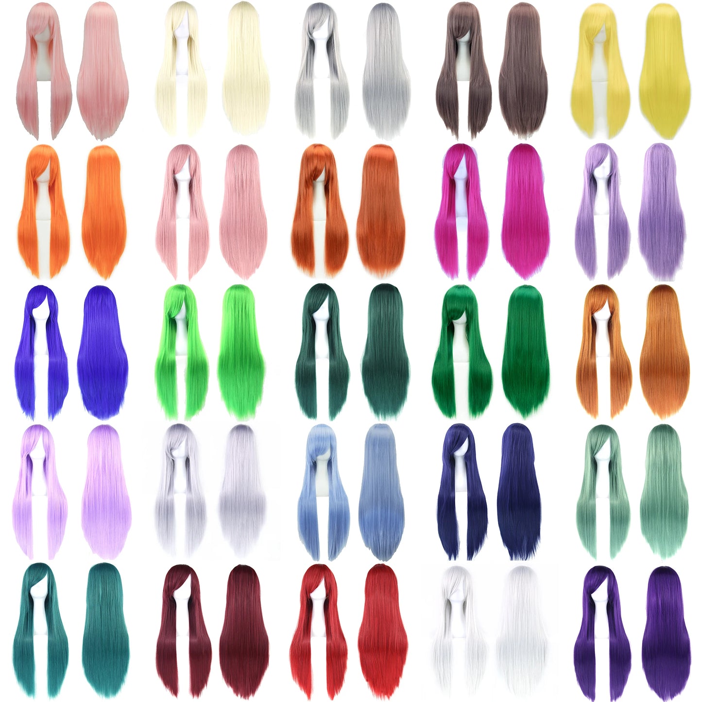 Soowee Long Synthetic Hair White Purple Cosplay Wigs Party Black Straight Wig Hairpiece Women