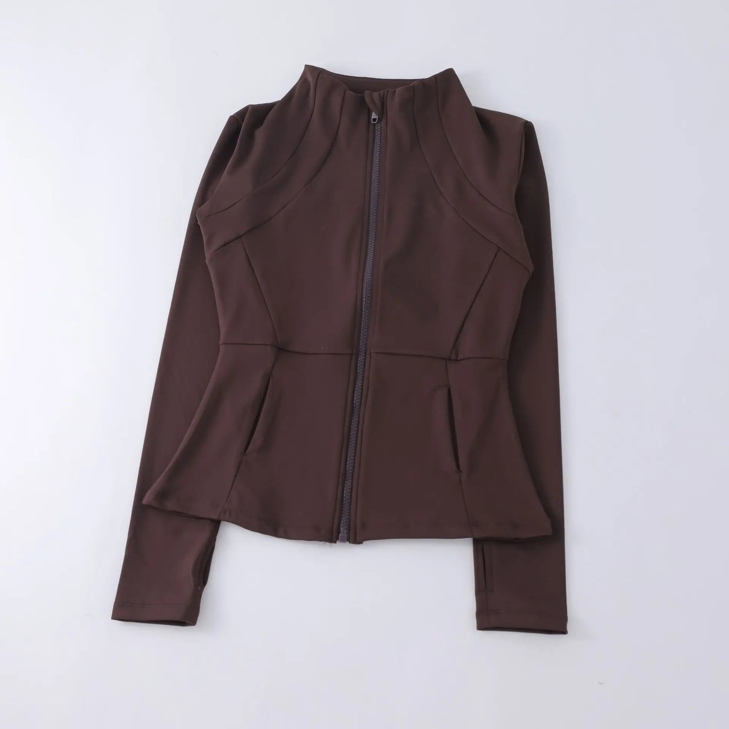 Women's Zip-Up Athletic Jacket with Thumb Holes – Slim Fit Running Top