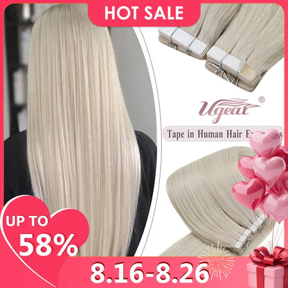 Ugeat Tape Hair Extensions Human Real Natural Brazilian Remy Straight Seamless Skin Weft Women