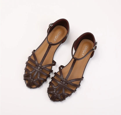Women's Flat Roman Sandals – Woven Cage Cross Strap