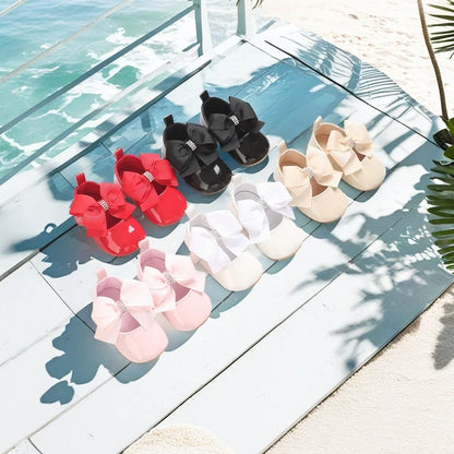 Baby Girl Bow Shoes – Soft Sole Princess Flats