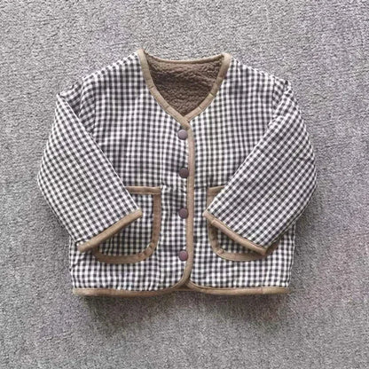 Kids Reversible Plush Jacket – Warm Plaid Sherpa Fleece Coat