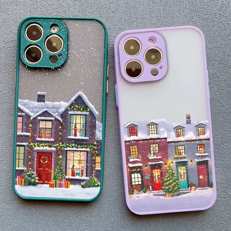 Rural Building Snow Scenery Phone Case Iphone 16 15 Pro Max Plus 14 13 12 Mini 11 Xs X Xr 7 8