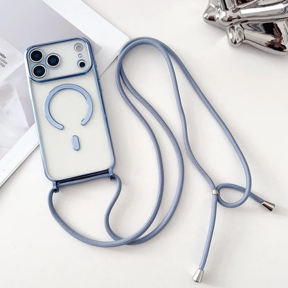 Luxury Necklace Cord Rope Lanyard Plating Magnetic Clear Phone Case Iphone 17 16 14 11 12 13 15 Pro