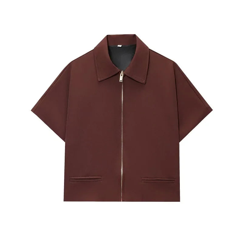 Women's Cropped Short Sleeve Zip-Up Jacket – Summer Varsity Coat