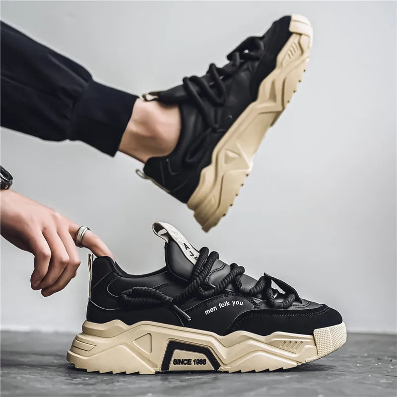 Men's Chunky Platform Sneakers – Casual Outdoor Lace-Up Shoes