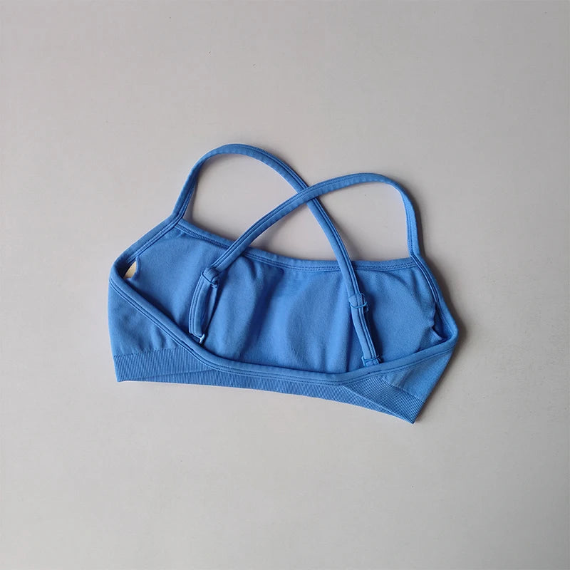 Seamless Cross-Back Sports Bra Women Shockproof Gathering Yoga Crop Top