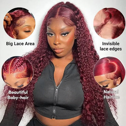 Burgundy HD Lace Front Wig - 99J Curly Human Hair
