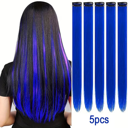 Clip-In Hair Extensions 5pcs Straight Colorful Synthetic 20 Inch