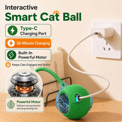 Cat Interactive Ball Toy – Auto-Rolling Rechargeable Smart Ball with Tail