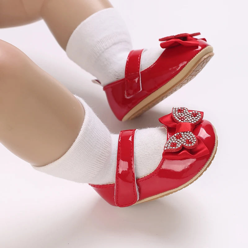 Baby Girl Mary Jane Shoes – Rhinestone Bowknot, 0–18 Months