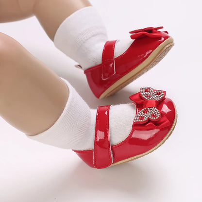 Baby Girl Mary Jane Shoes – Rhinestone Bowknot, 0–18 Months