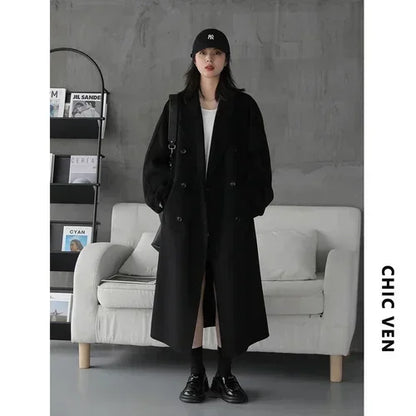 Women's Long Double-Sided Wool Coat – Retro Loose Overcoat