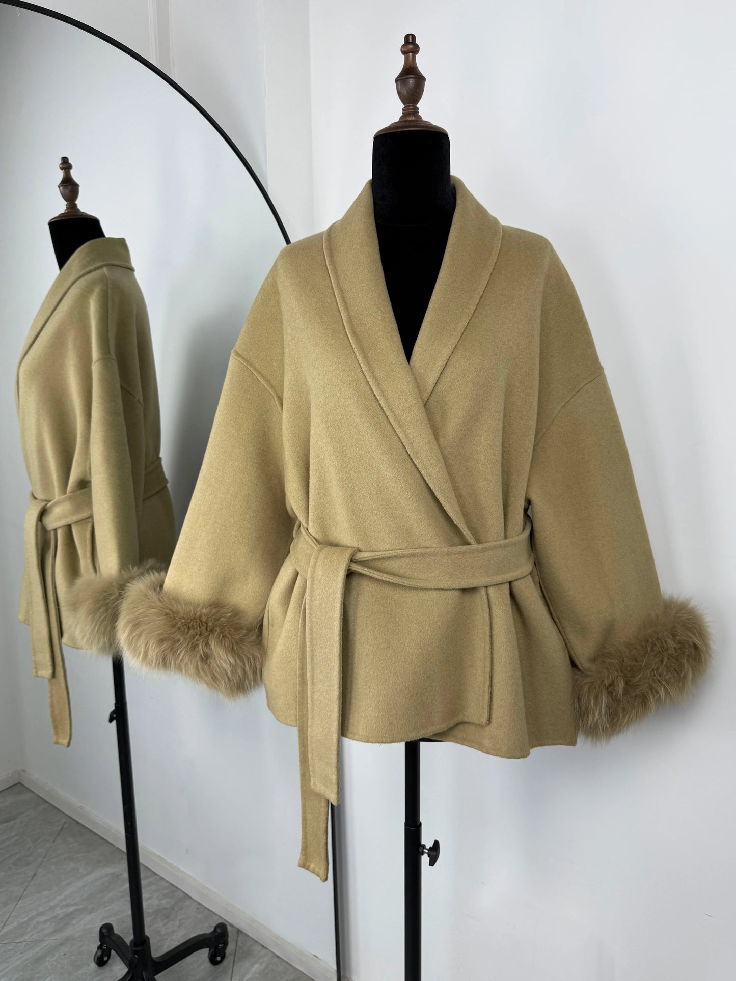 Women's Fox Fur Woolen Short Coat – Double-Sided Wool
