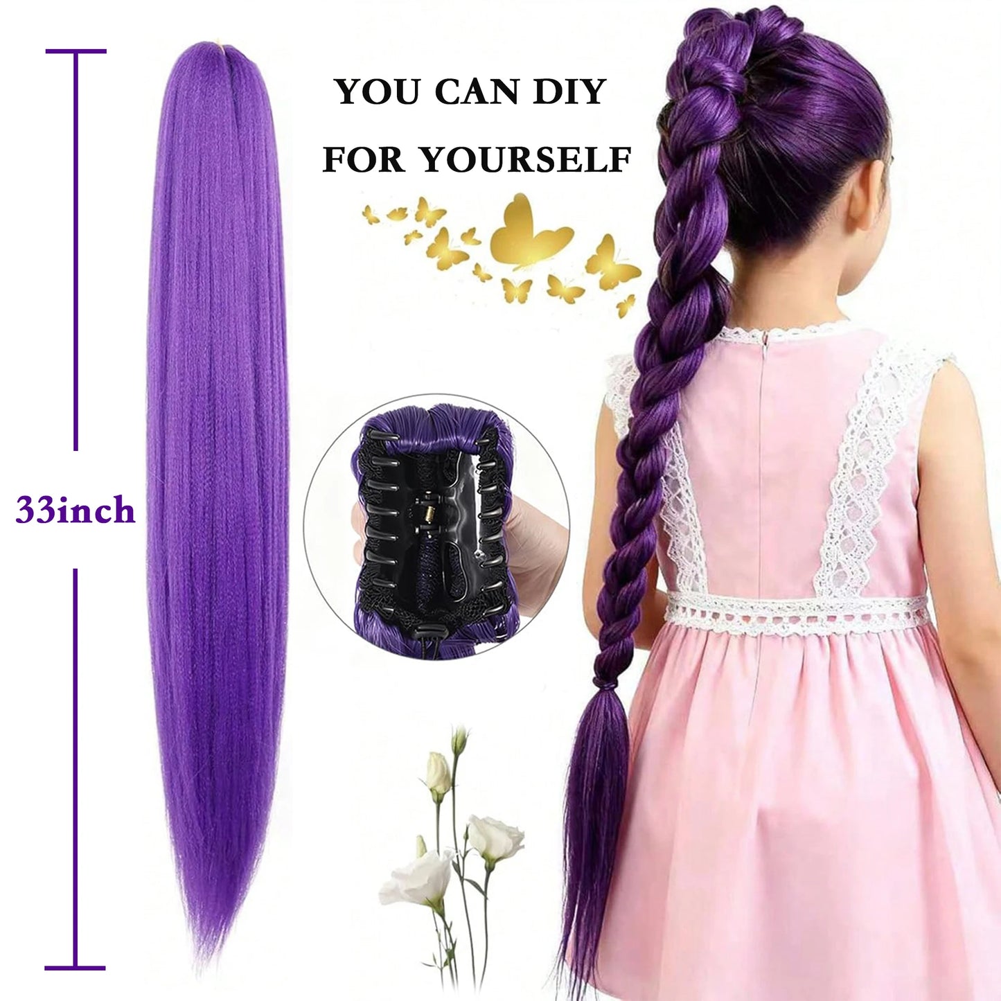 Purple 26inch Braid Clip Ponytail Hair Extension Long Hairpieces Cosplay Kids Girl Halloween