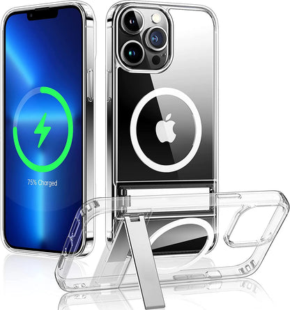 Magnetic Clear Phone Case Kickstand Iphone 17 16 15 14 Pro Max 13 12 11 Mini Plus Shockproof Mobile