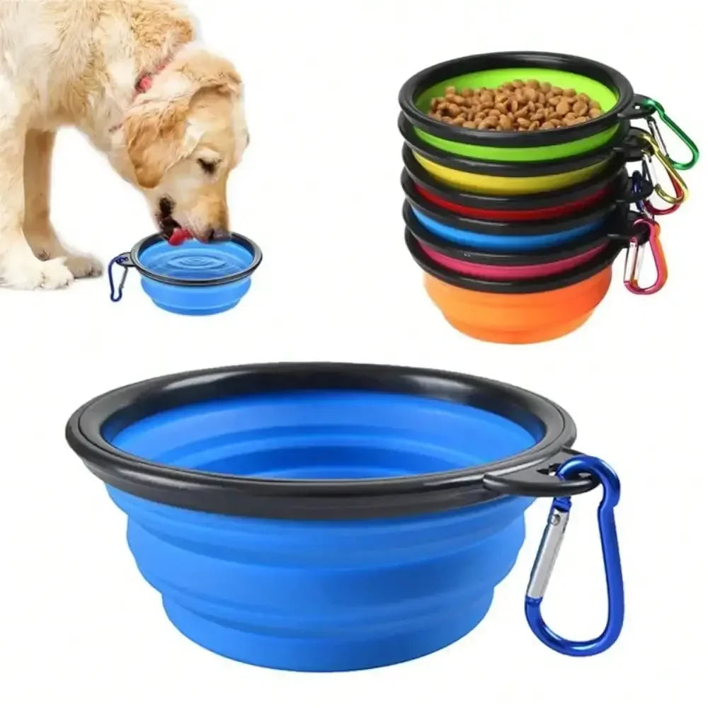 Collapsible Silicone Pet Travel Bowl with Carabiner – Dog & Cat