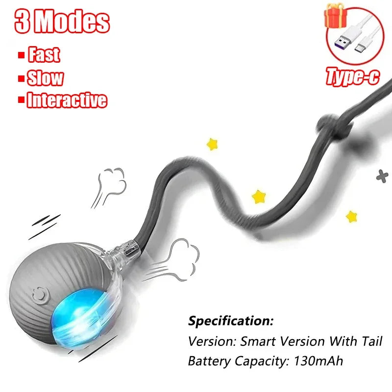 Interactive Rolling Ball Cat Toy with Tail – Rechargeable Smart Pet Toy