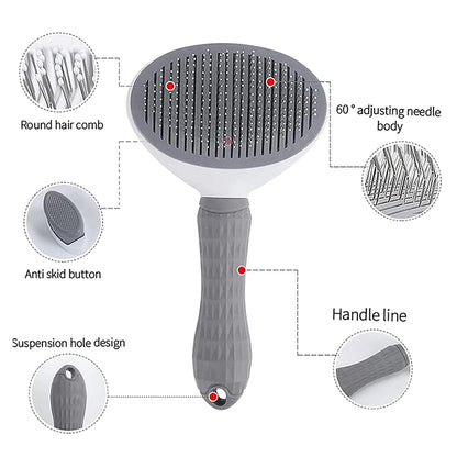 Self-Cleaning Slicker Brush – One-Click Pet Hair Removal Comb