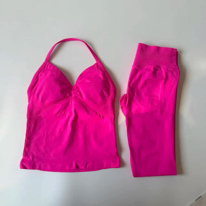 Women's 2-Piece Yoga Set – Backless Tank Top & Scrunch Leggings