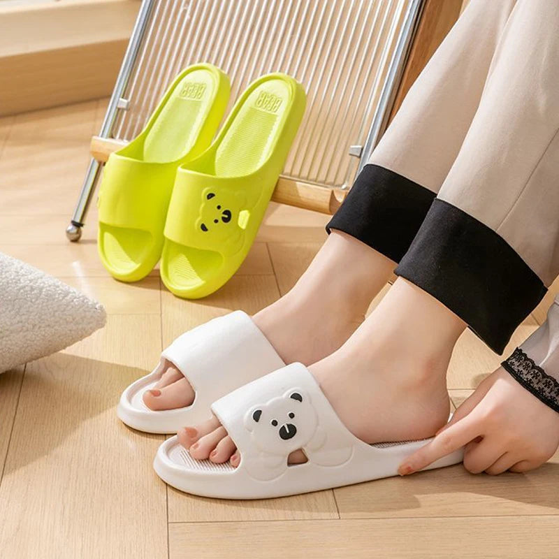 Summer Cartoon Bear Indoor Slippers Women Lightweight Soft Eva Slides Woman Comfort Home Bathroom