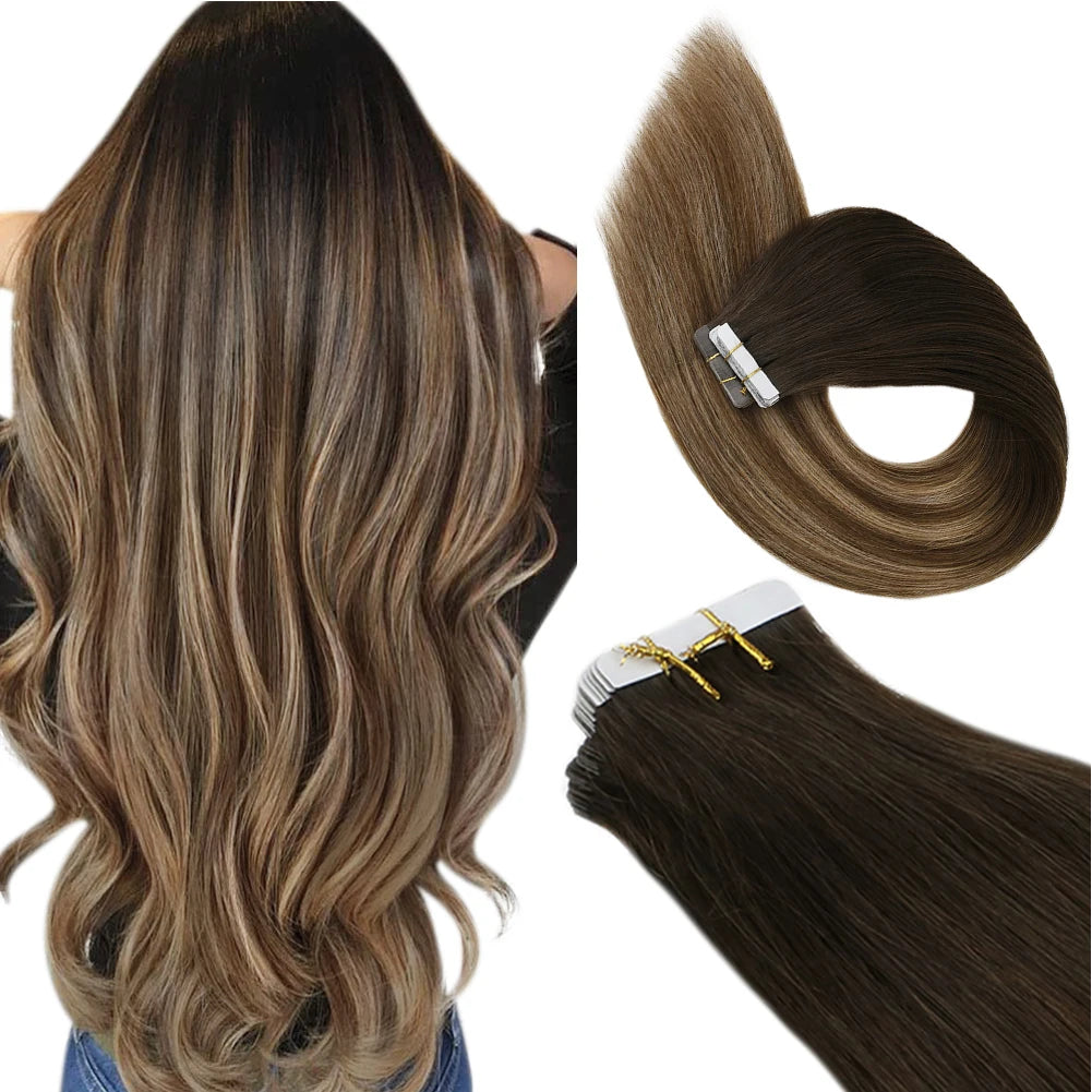 Ugeat Tape Hair Extensions Human Real Natural Brazilian Remy Straight Seamless Skin Weft Women