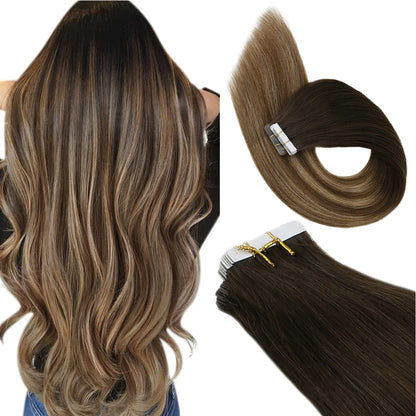Ugeat Tape Hair Extensions Human Real Natural Brazilian Remy Straight Seamless Skin Weft Women