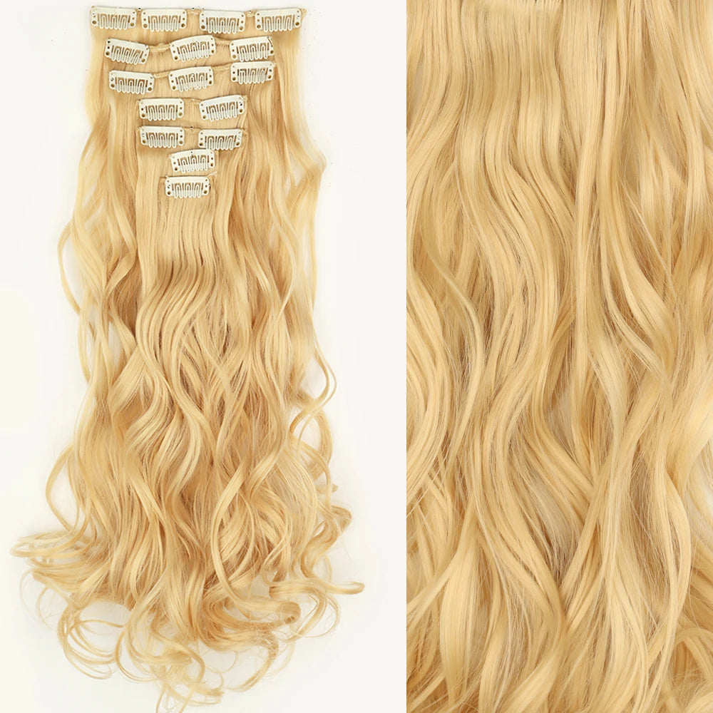 Clip-In Hair Extensions 7pcs 16 Clips Wavy Synthetic 24 Inch